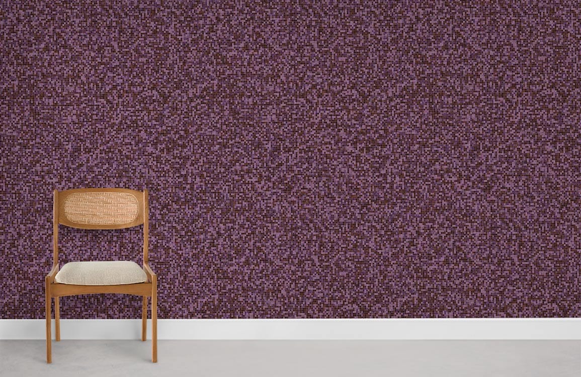 Luxurious purple textured wallpaper, wooden chair, elegant interior setting with grey flooring, stylish design.