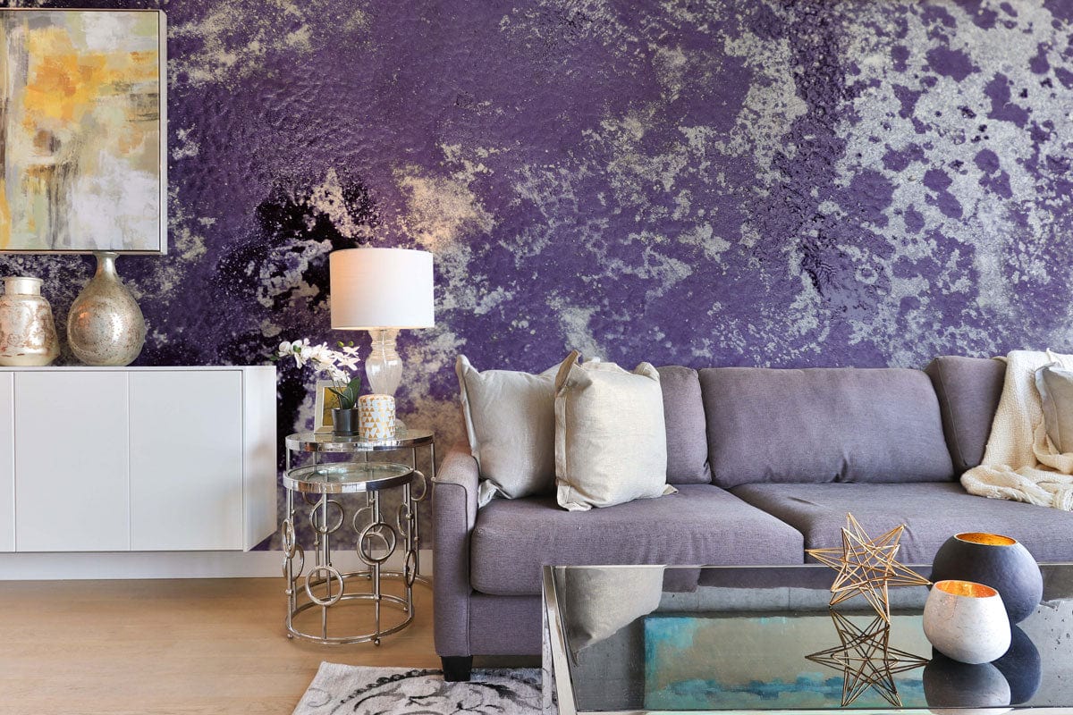 Abstract Purple and Silver Textured Mural Wallpaper for Modern Interiors