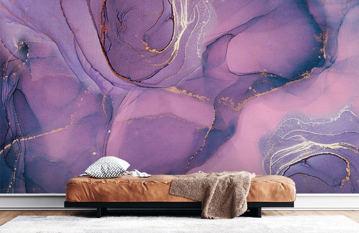 purple and gilt marble wallpaper mural hallway decoration
