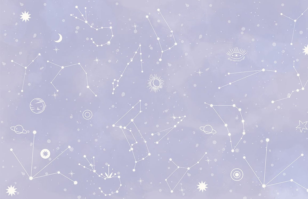 Celestial Dreamscape: Lavender Constellation Pattern Mural Wallpaper for Cosmic Interiors