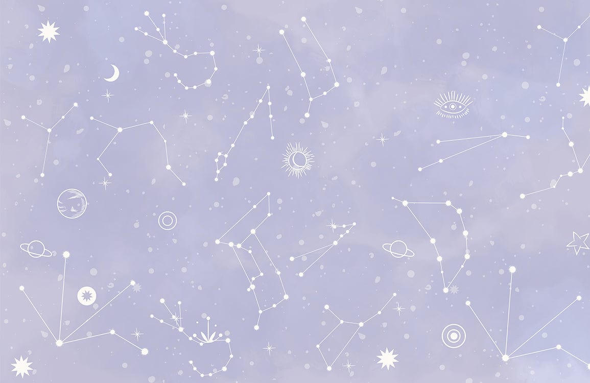 Celestial Dreamscape: Lavender Constellation Pattern Mural Wallpaper for Cosmic Interiors