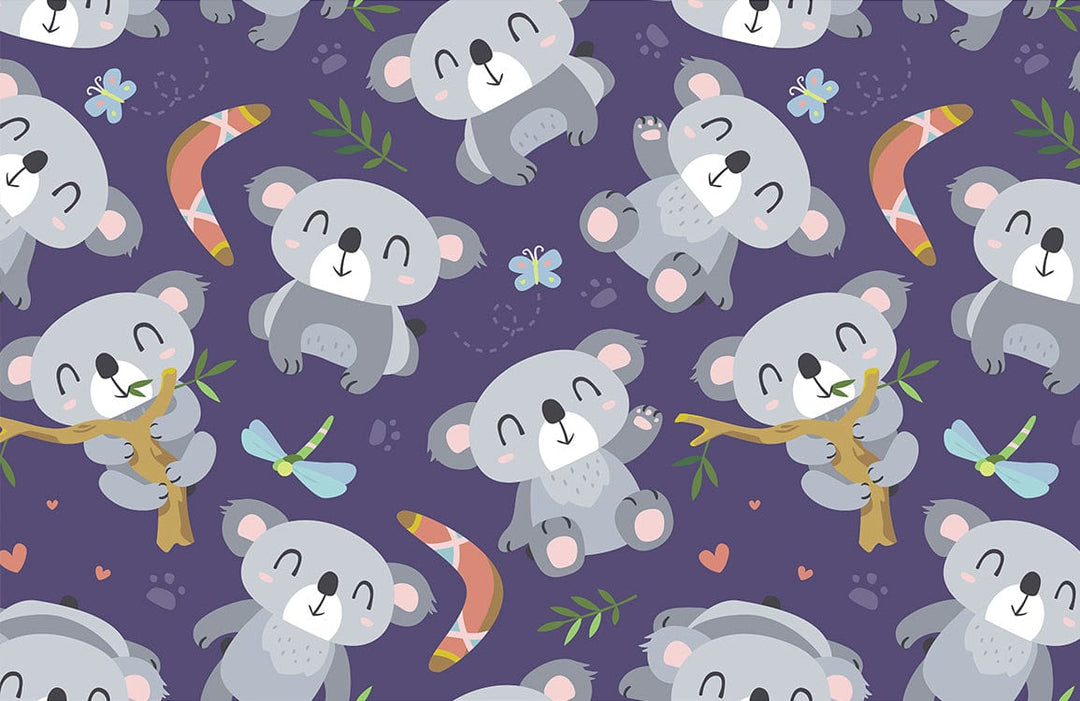 Grey Koala Dreams Children's Wallpaper - Cute Animal Pattern Design