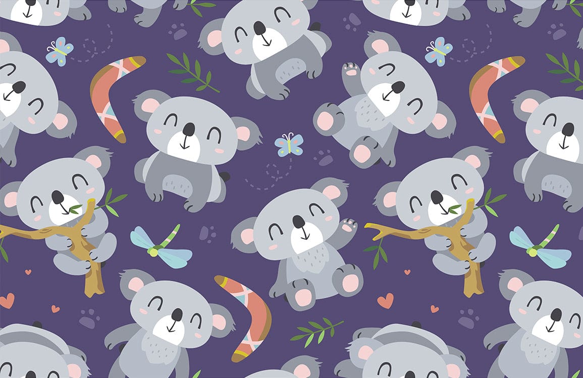 Grey Koala Dreams Children's Wallpaper - Cute Animal Pattern Design
