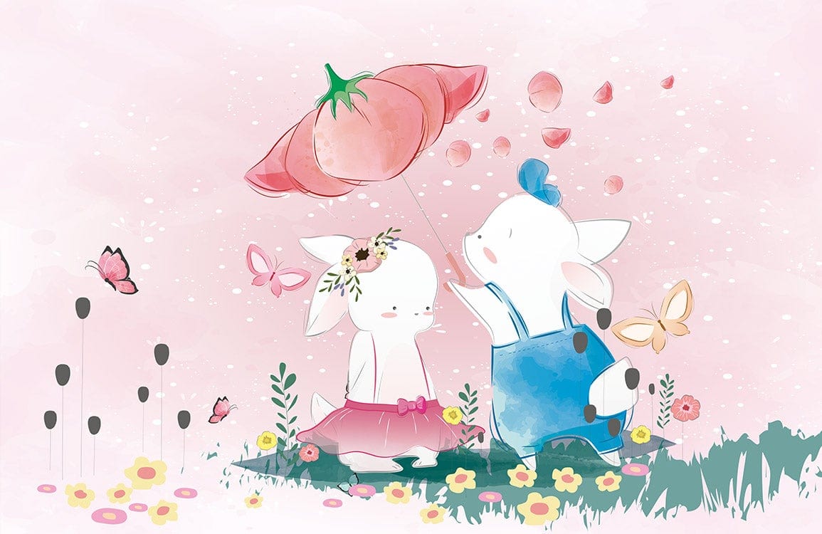 Whimsical Pink Pastel Animal Fantasy Mural Wallpaper for Children's Rooms