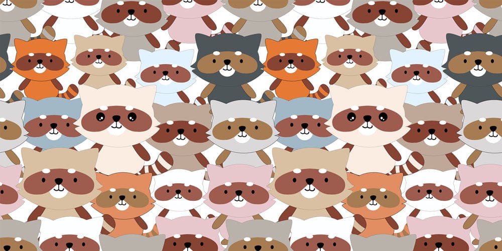 Charming Cartoon Raccoon Pattern Wallpaper in Earth Tones for Kids' Rooms