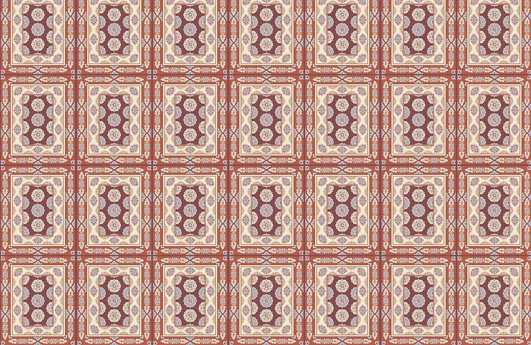 Vintage Geometric Red and Beige Ornamental Patterned Wallpaper for Traditional Interiors