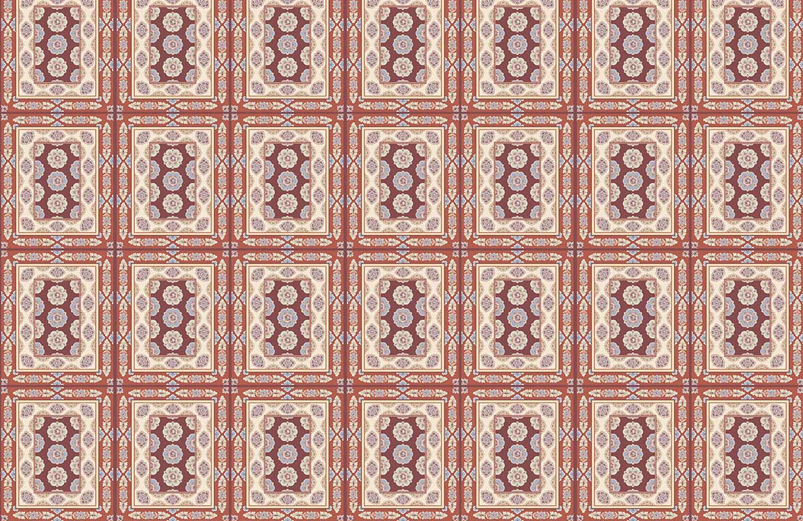 Vintage Geometric Red and Beige Ornamental Patterned Wallpaper for Traditional Interiors