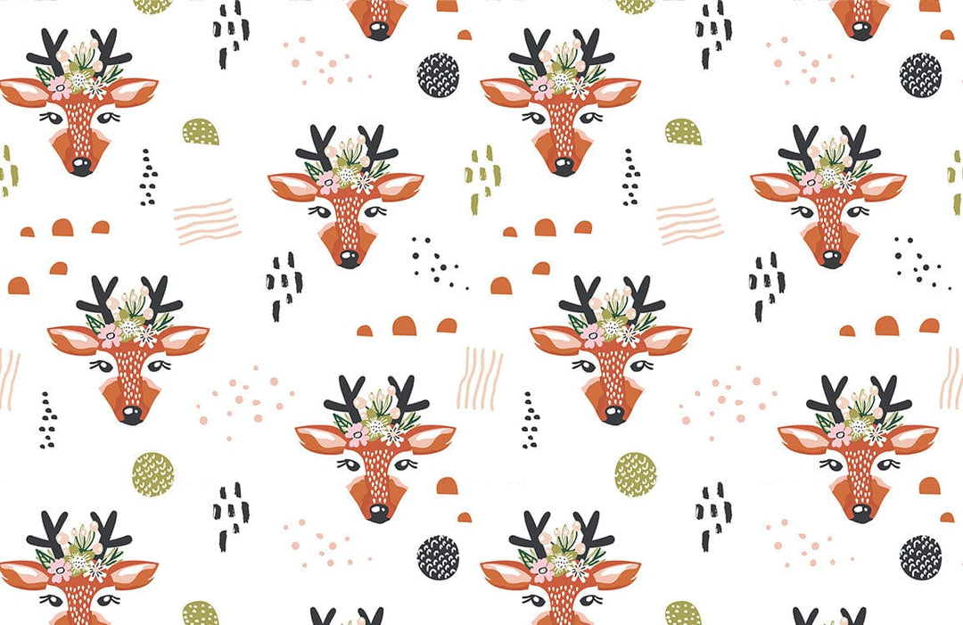 Whimsical Deer Floral Pattern Wallpaper in Earthy Tones for Nurseries