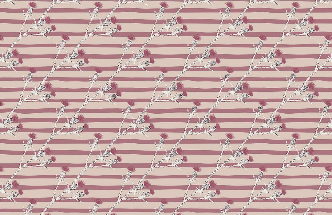 Vintage Blush Striped Floral Pattern Wallpaper - Elegant Botanical Design