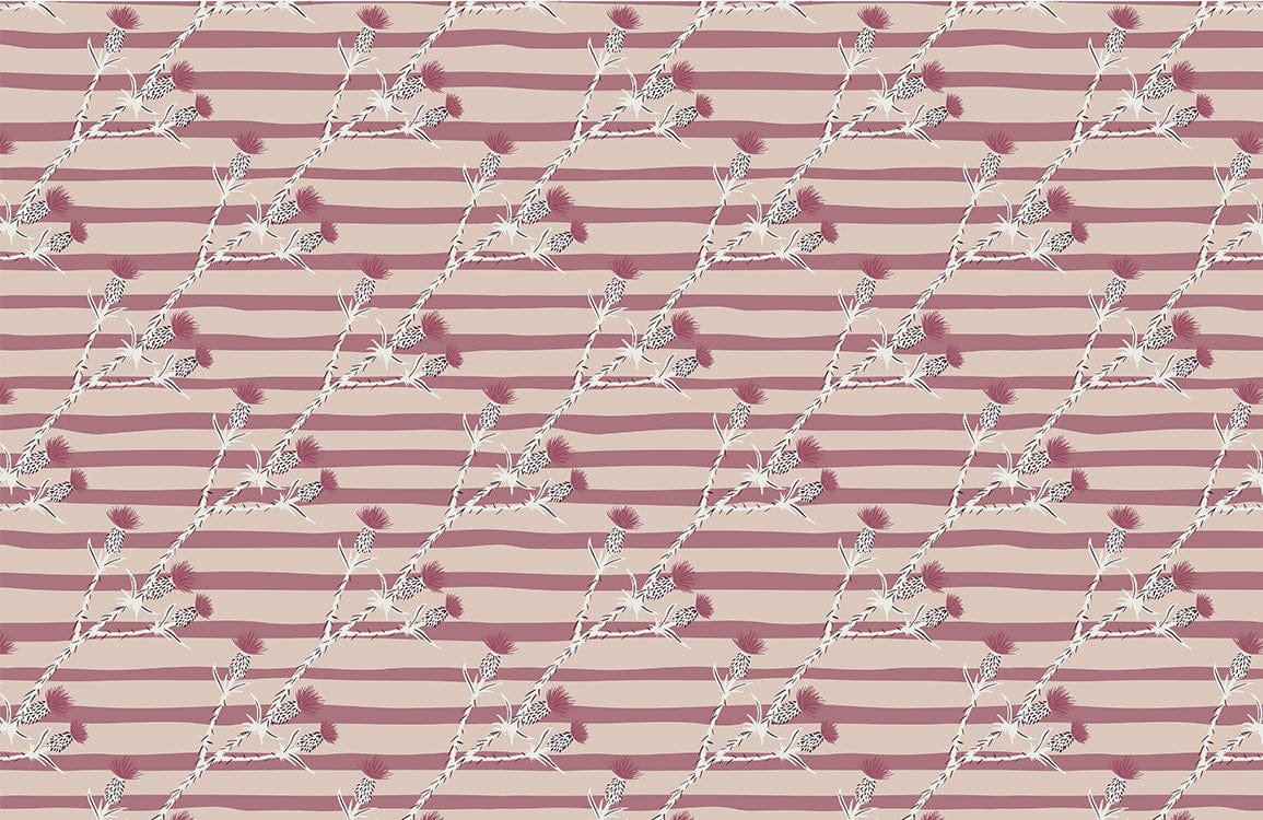 Vintage Blush Striped Floral Pattern Wallpaper - Elegant Botanical Design