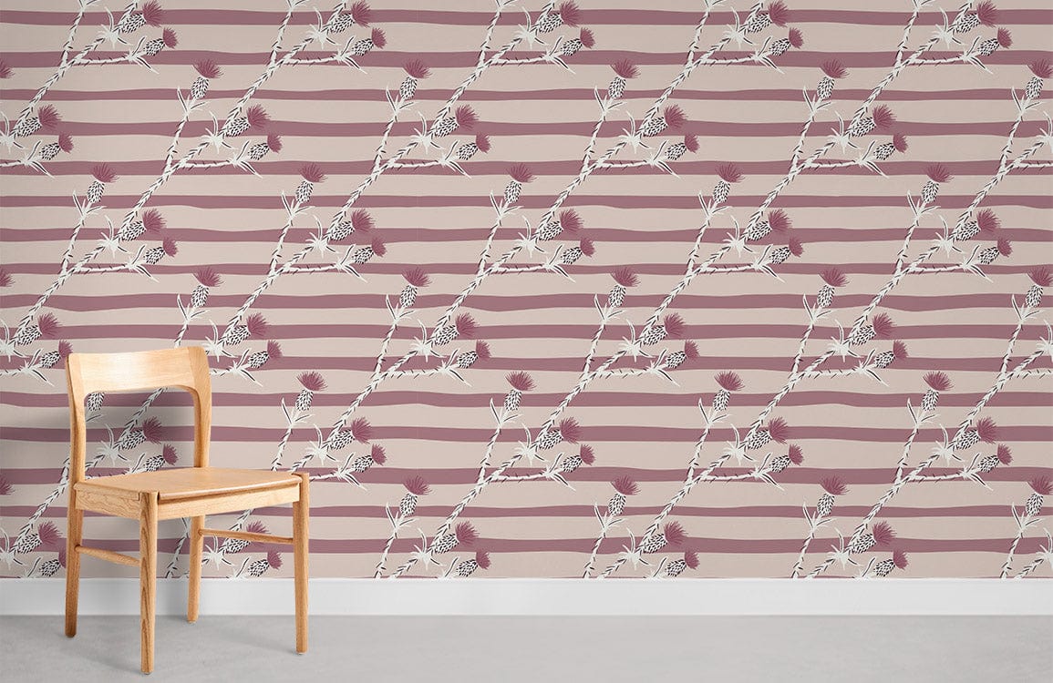 Red Leaf Pattern Mural Wallpaper Room