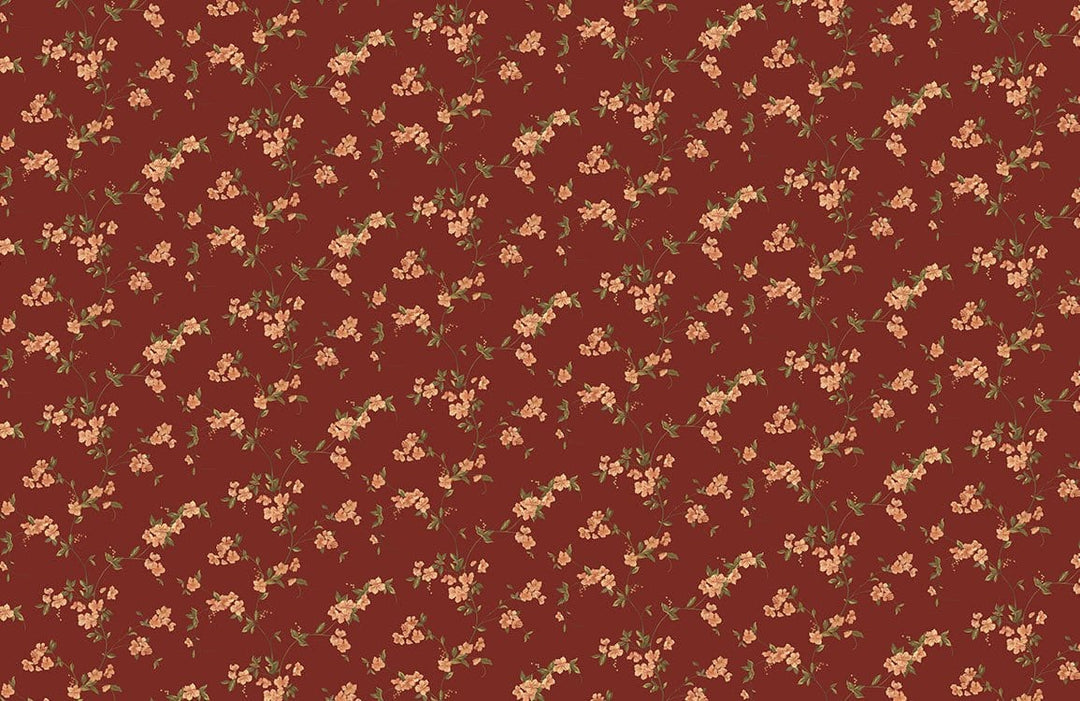 Elegant Vintage Floral Wallpaper, Rich Maroon Background, Timeless Botanical Charm