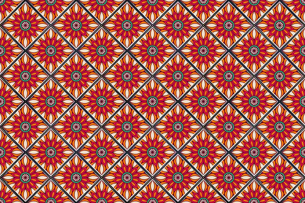 Vibrant Geometric Floral Pattern Wallpaper - Bold Red and Orange Design