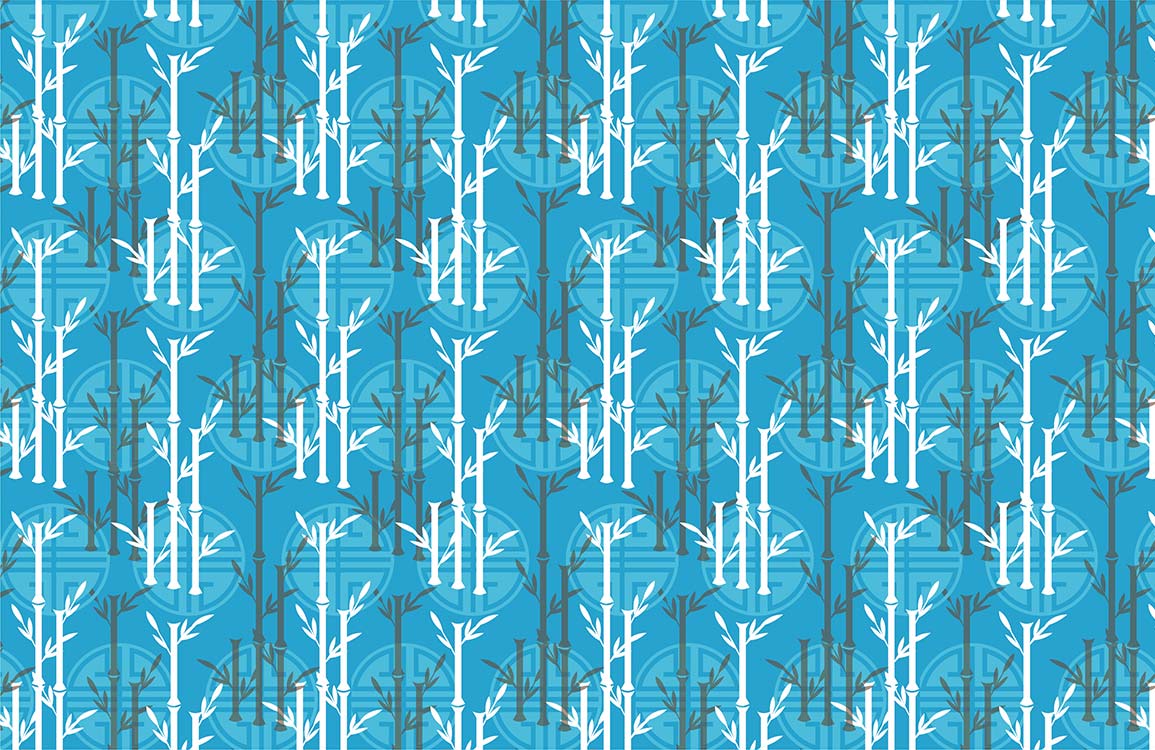 Bamboo Forest Teal Blue Contemporary Minimalist Nature Wallpaper Design
