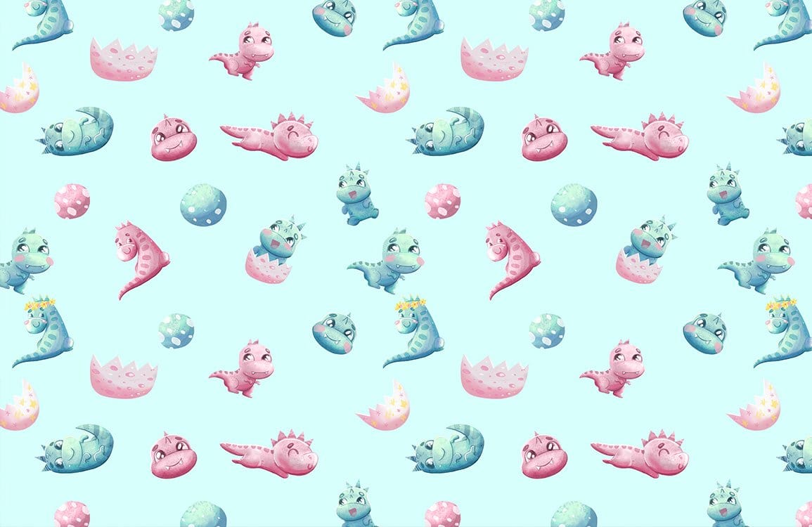 Pastel Dragon Baby Nursery Wallpaper - Cute Pink and Blue Pattern Design