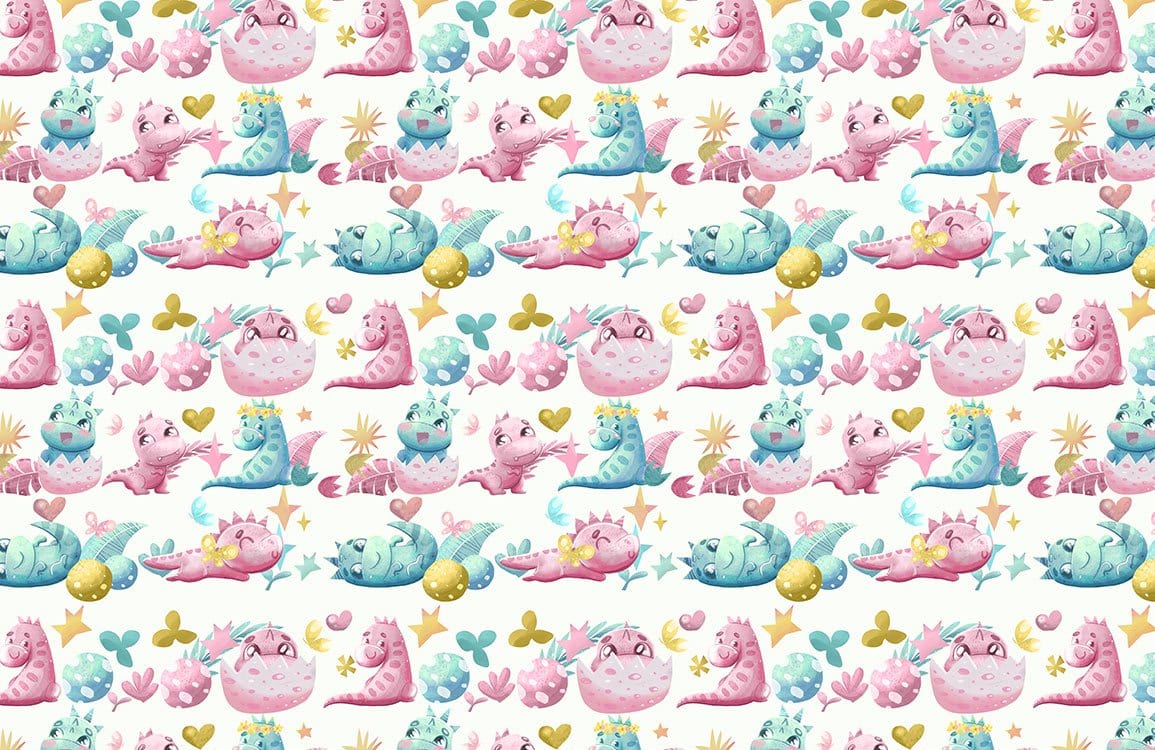 Enchanting Pastel Fantasy Creatures Nursery Wallpaper: Pink, Blue, Yellow Delight
