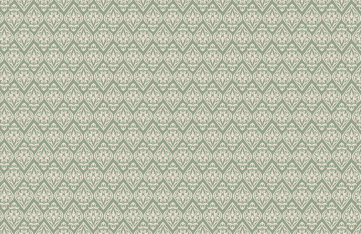 Victorian-Inspired Sage Green Damask Patterned Wallpaper, Elegant Interior Design Style