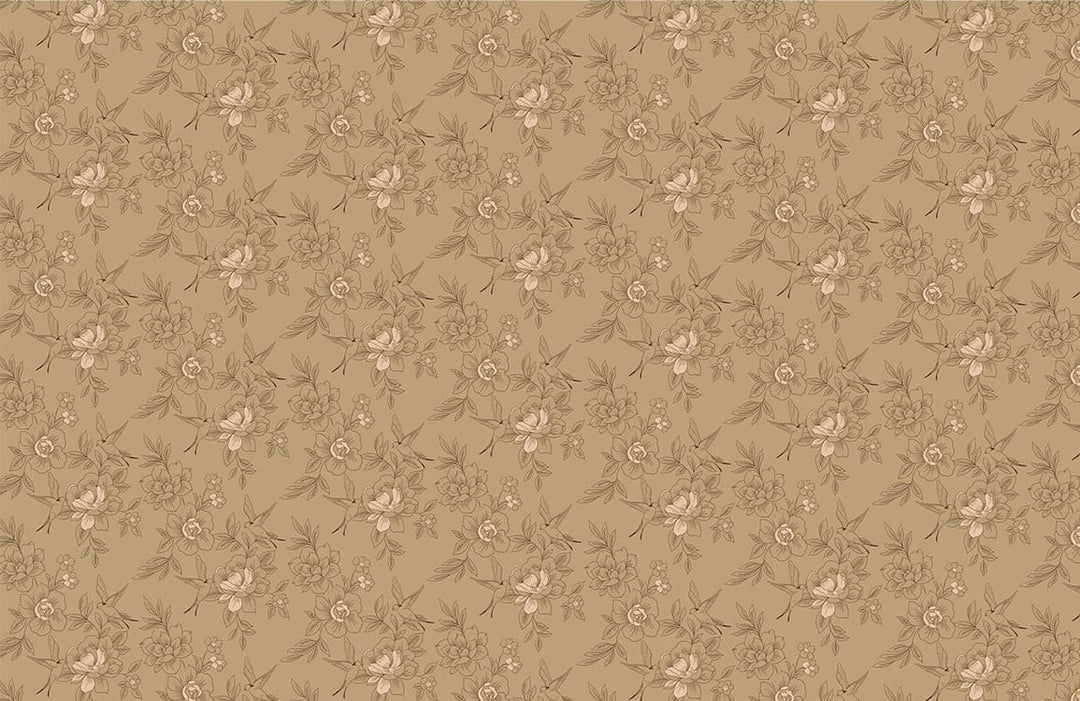 Vintage Floral Pattern Beige Botanical Wallpaper for Elegant Interior Decor