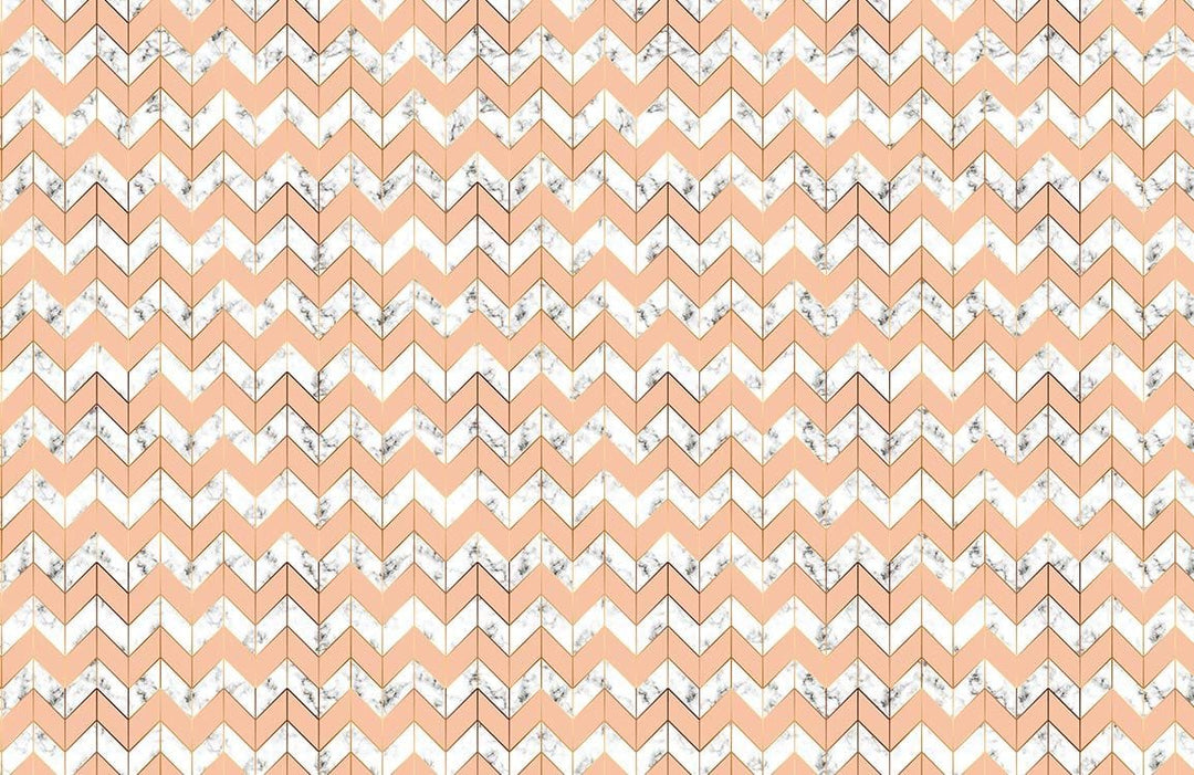 Peach Chevron Geometric Pattern Wallpaper with Marble Accent Detailing Design