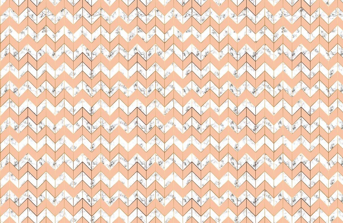 Peach Chevron Geometric Pattern Wallpaper with Marble Accent Detailing Design