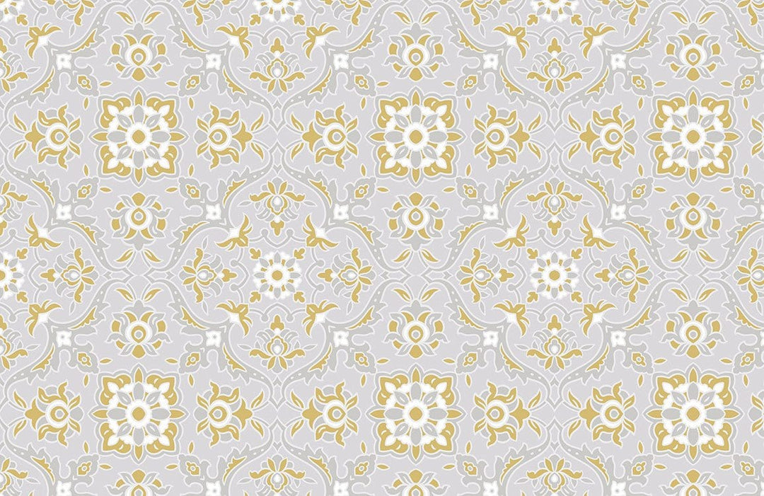 Vintage Gold and Grey Floral Patterned Wallpaper - Elegant Victorian Design