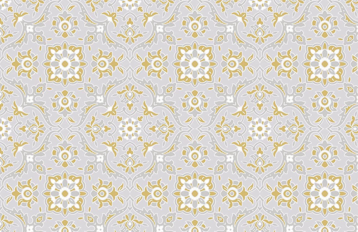 Vintage Gold and Grey Floral Patterned Wallpaper - Elegant Victorian Design