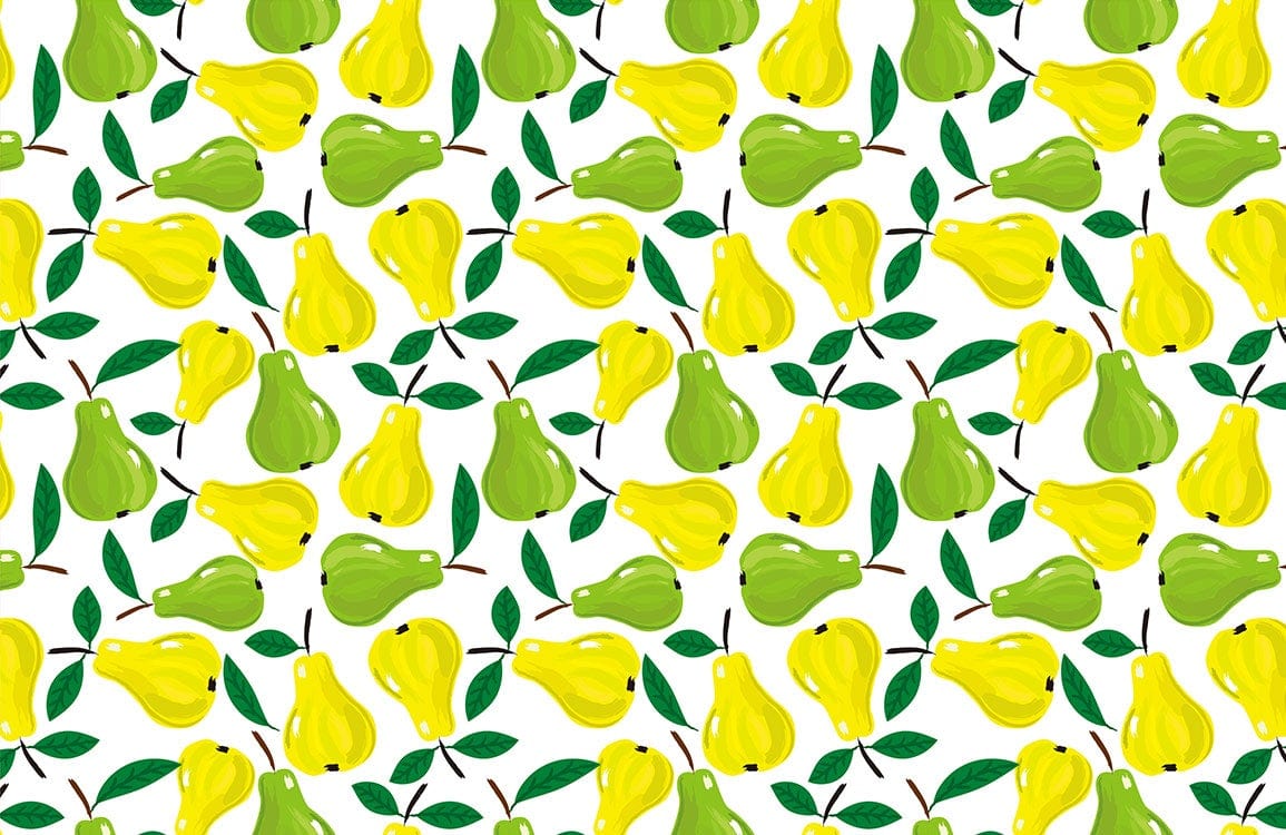 Vibrant Pear Pattern Wallpaper in Green and Yellow for Kitchen Decor