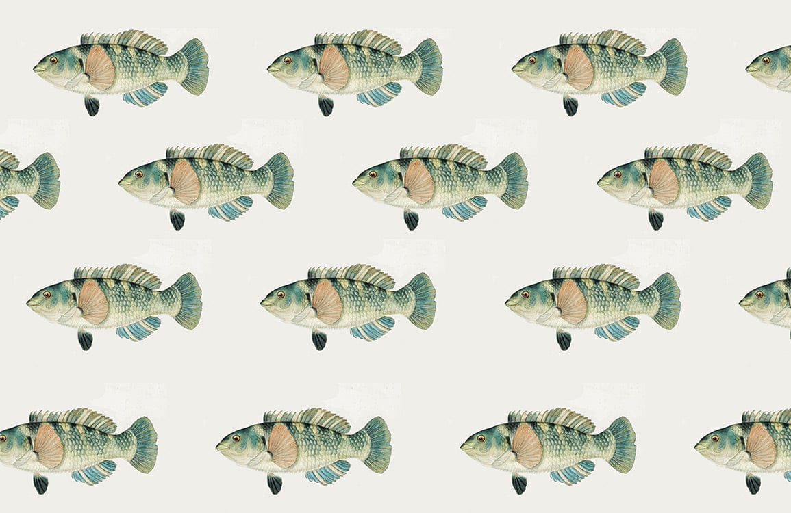 Vintage Fish Pattern Wallpaper in Soft Green for Coastal Retreat Décor