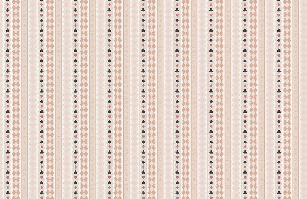 Vintage Stripe Wallpaper in Soft Beige and Pink Floral Design