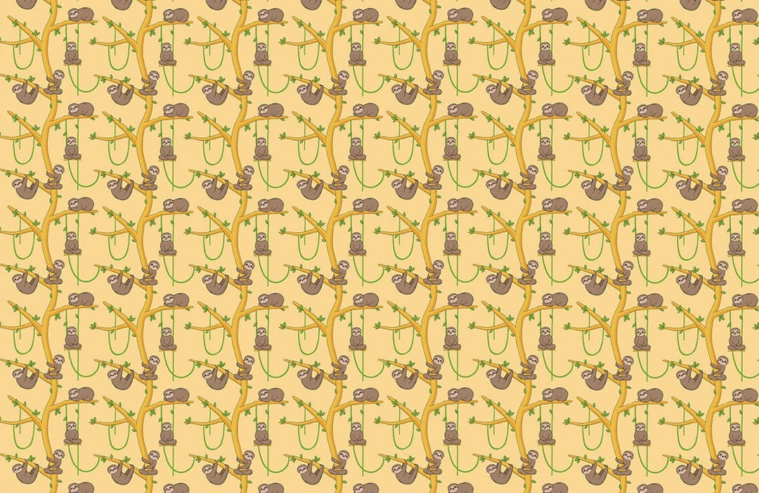 Charming Beige and Green Sloth Pattern Wallpaper for Playful Interiors