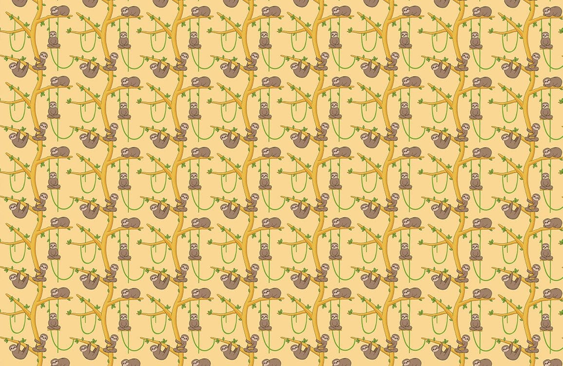 Charming Beige and Green Sloth Pattern Wallpaper for Playful Interiors