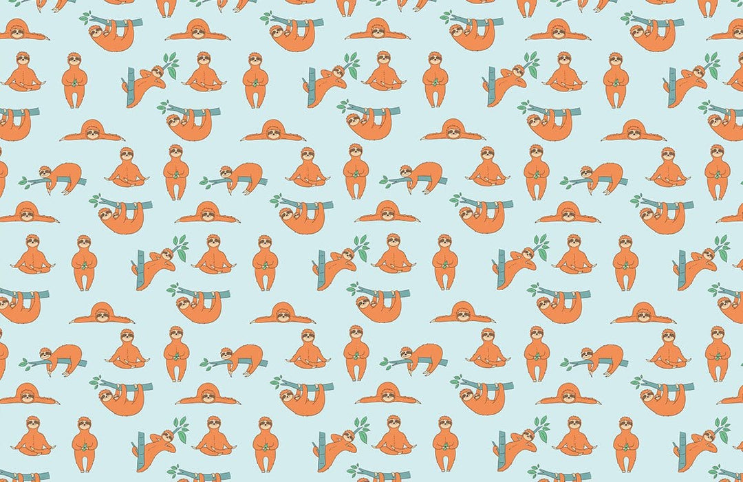 Playful Orange Sloth Pattern Wallpaper - Whimsical Blue Background Design