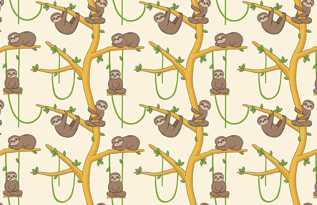 Charming Sloth Pattern Wallpaper: Playful Jungle Theme in Earthy Tones