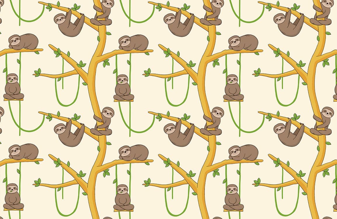 Charming Sloth Pattern Wallpaper: Playful Jungle Theme in Earthy Tones