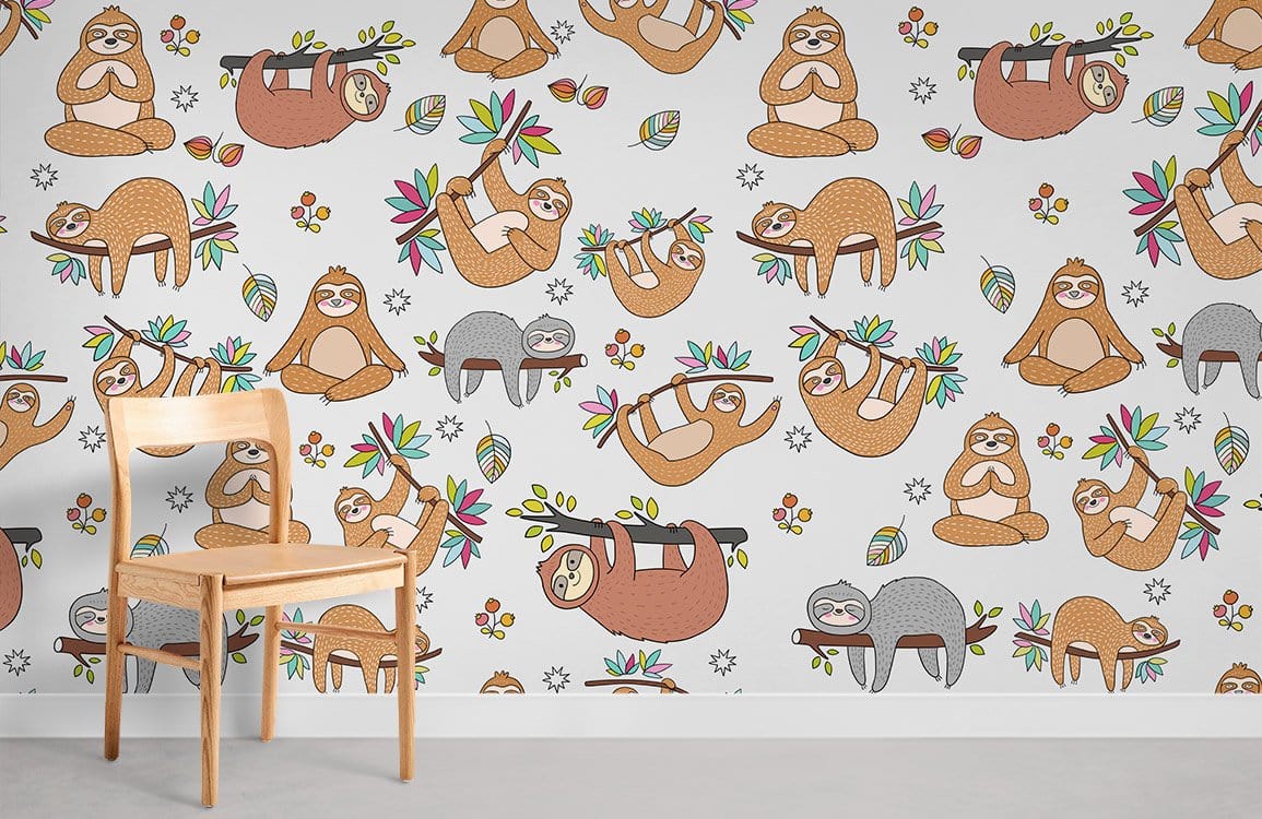Cute Sloth Wallpaper Mural Room