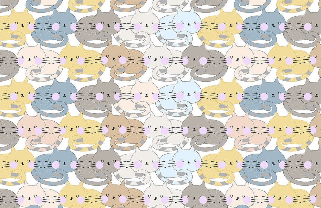 Pastel Whimsical Cat Pattern Wallpaper in Soft Neutral Tones for Kids