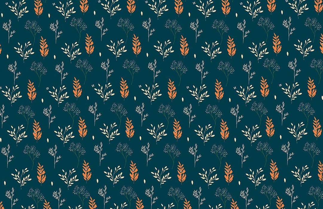 Vintage Botanical Teal and Orange Floral Pattern Wallpaper for Timeless Elegance
