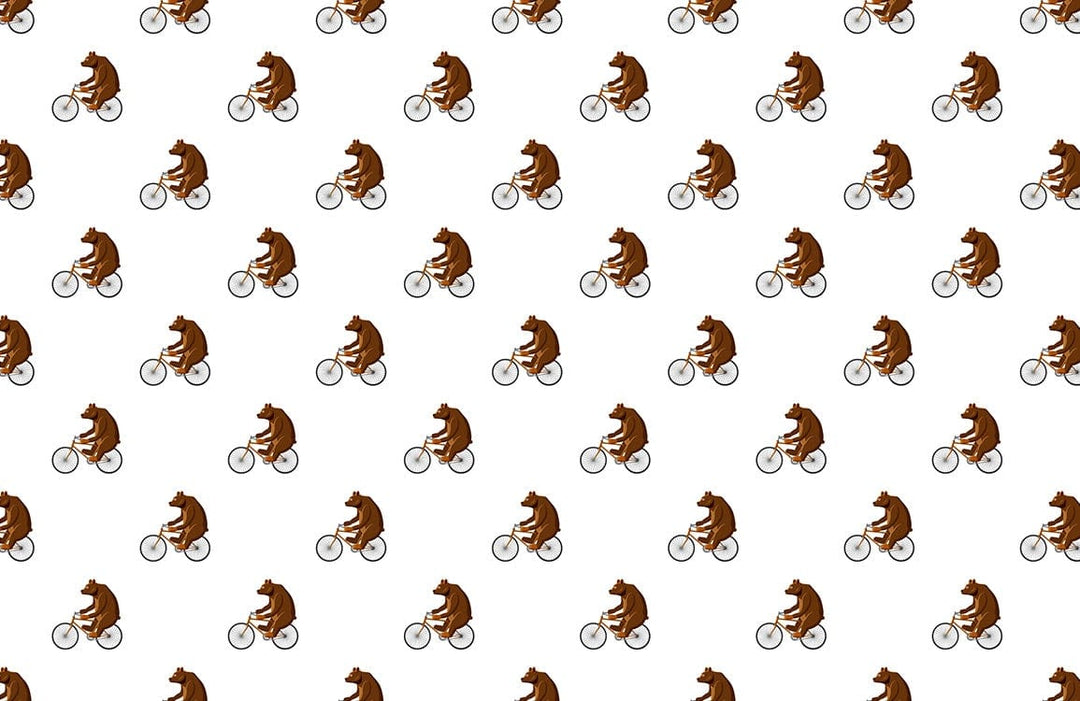 Quirky Brown Bear Cycling Pattern Wallpaper for Playful Interiors Decor