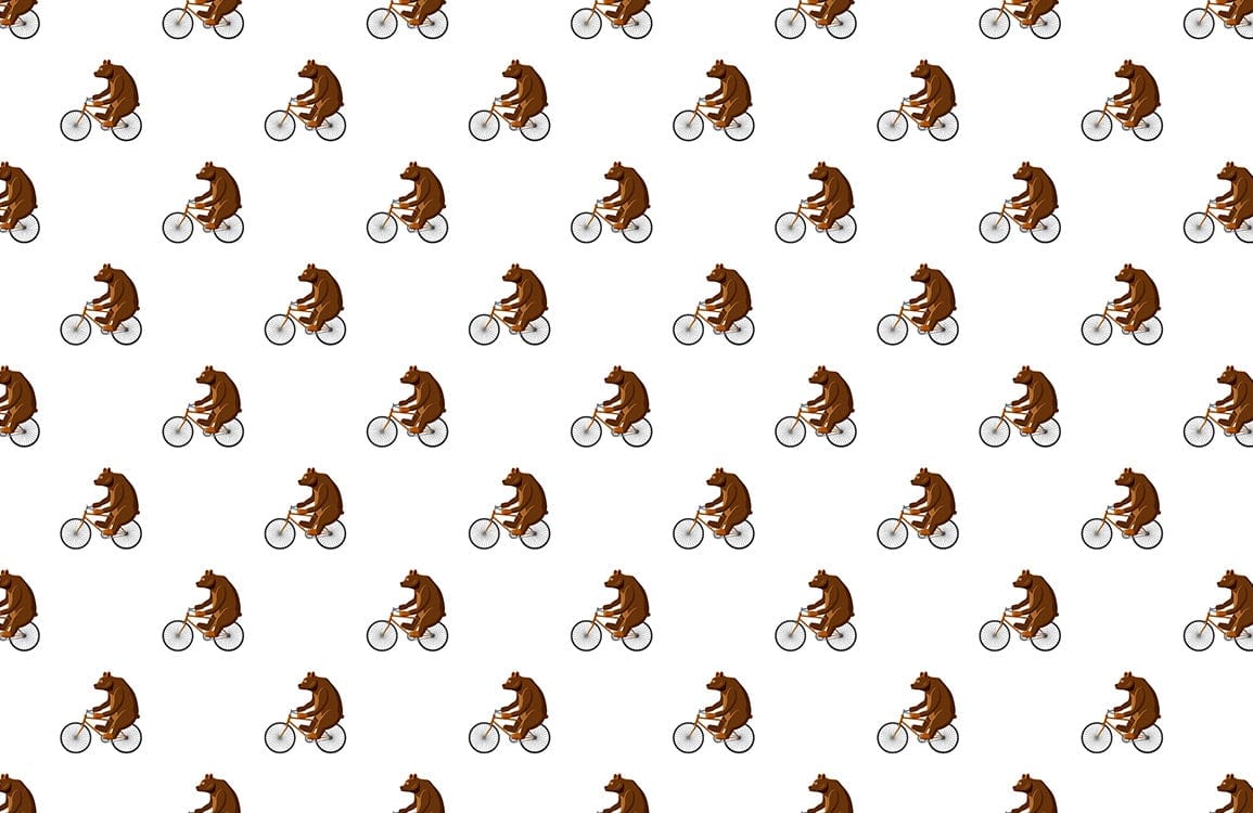 Quirky Brown Bear Cycling Pattern Wallpaper for Playful Interiors Decor