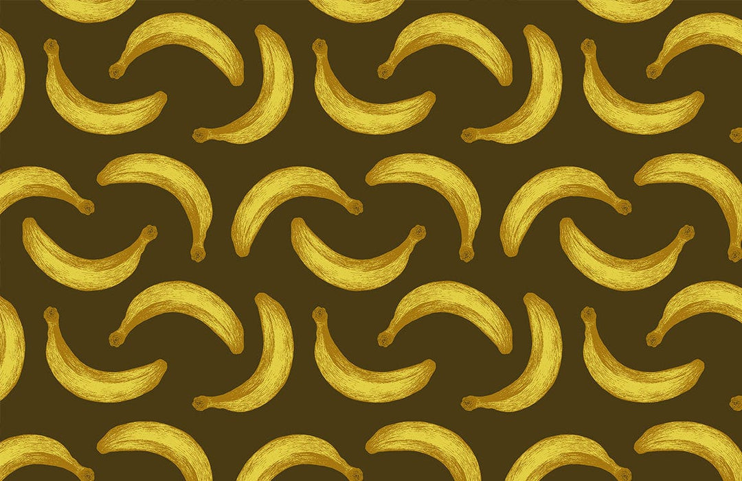Vintage Banana Pattern Wallpaper in Warm Earthy Tones for Retro Decor.