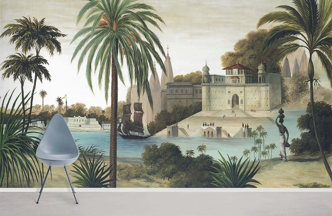 Tropical River & House Wallpaper Mural Chair