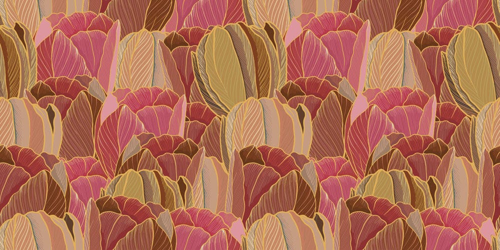 Autumnal Hues Tulip Pattern Wallpaper - Warm Contemporary Floral Design