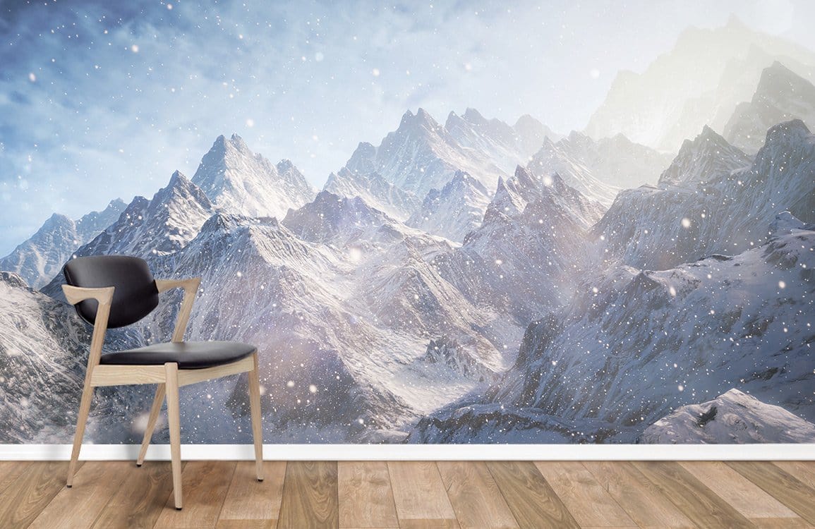 Rolling snow-capped mountains wallpaper mural