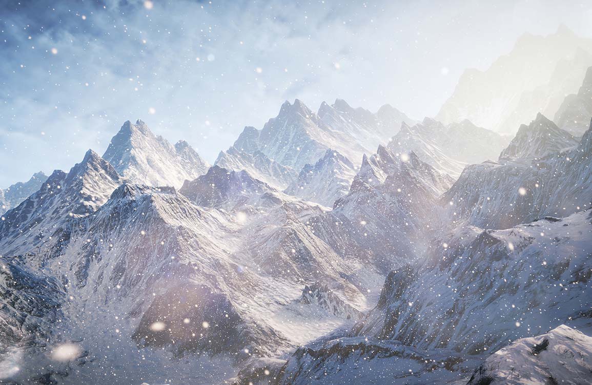 Majestic Snowy Mountains Blue Winter Landscape Mural Wallpaper Decor