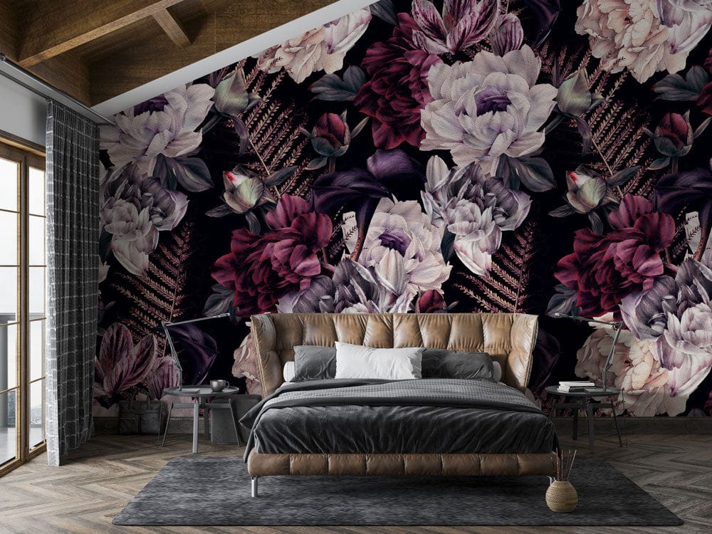 Gothic Floral Elegance: Dark Vintage Botanical Blossom Wallpaper Design
