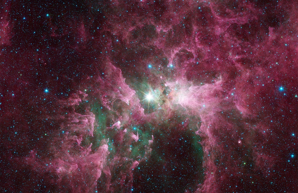 Galactic Nebula Stardust Mural Wallpaper - Cosmic Pink and Green Design