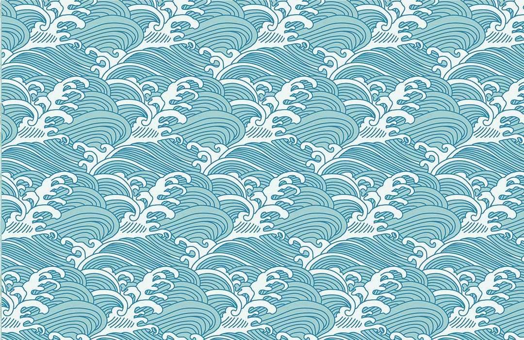 Ocean Waves Teal Art Deco Inspired Patterned Wallpaper Design
