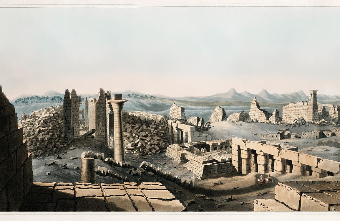 Ancient Ruins Mural Wallpaper - Vintage Desert Landscape in Soft Neutrals