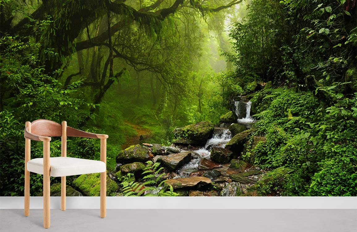Running Streams in Forest Wallpaper Mural For Bedroom