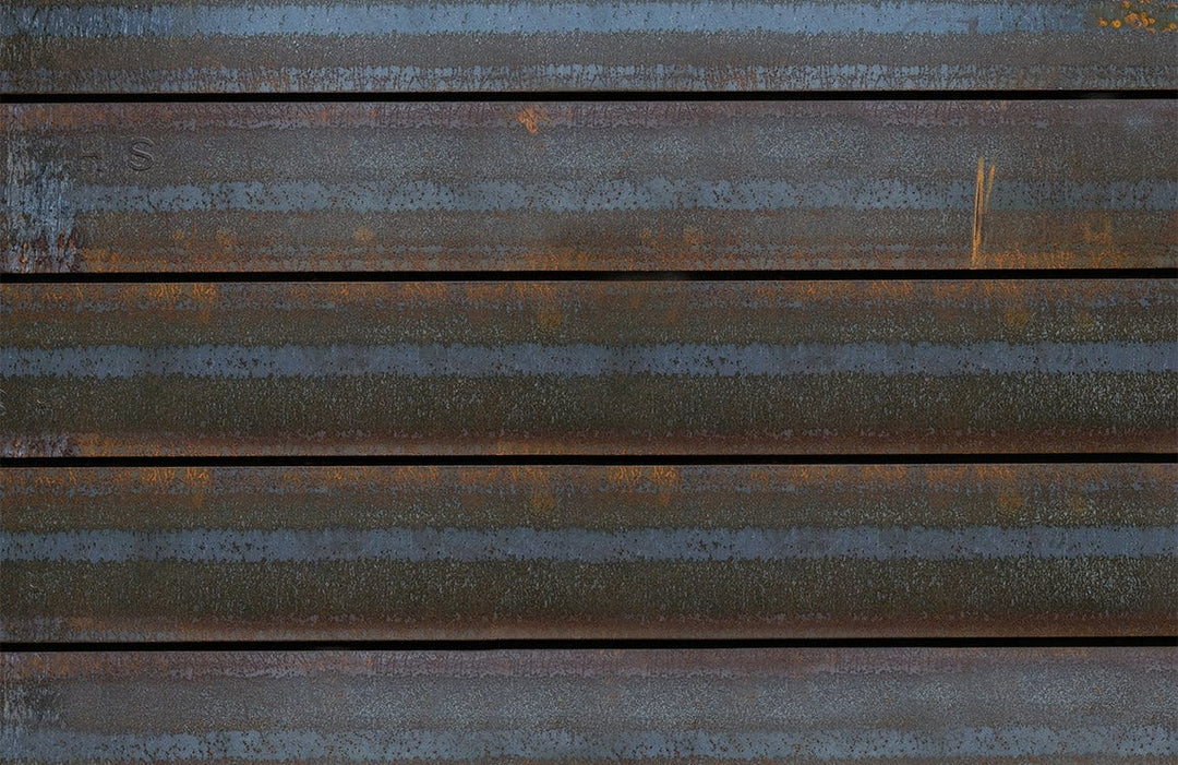 Rustic Industrial Metal Effect Wallpaper with Blue and Brown Tones